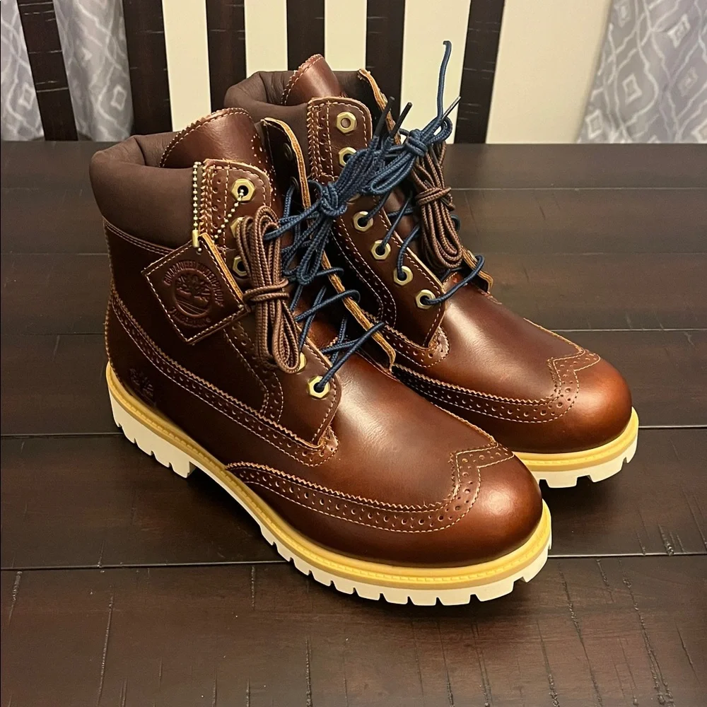 Timberland 6” Premium Brogue Boots new brown Mens Size 8.5